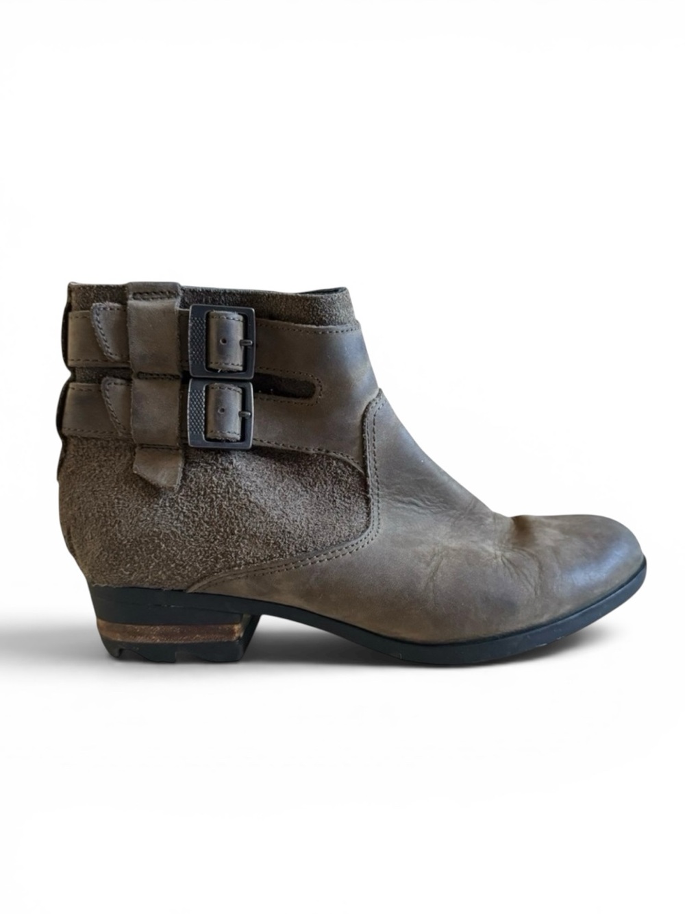 Sorel Lolla Ankle Boots Leather Suede Buckle Fall Shoes Travel Taupe Brown 9